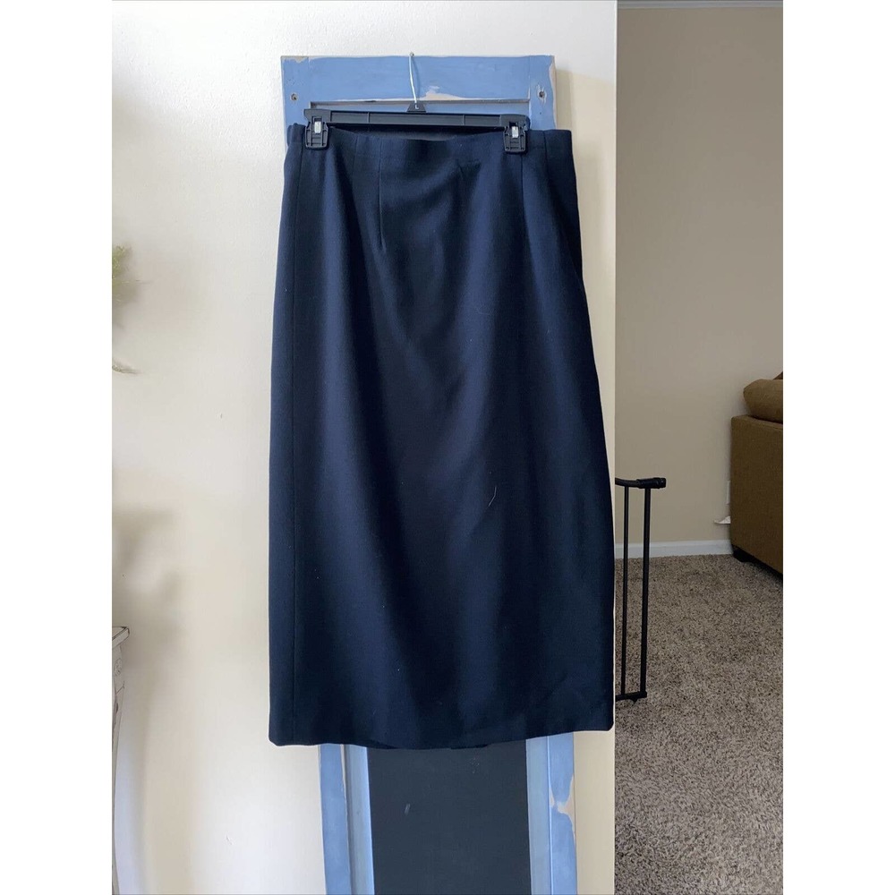 Talbots Petite Womens Black Zip & Button Wool Business Pencil Skirt Size 14